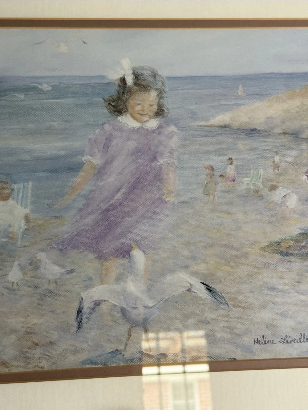 HELENE LEVEILLEE FRAMED ART PRINT ON VACATION AT LAST GIRLS BEACH SEAGULLS
